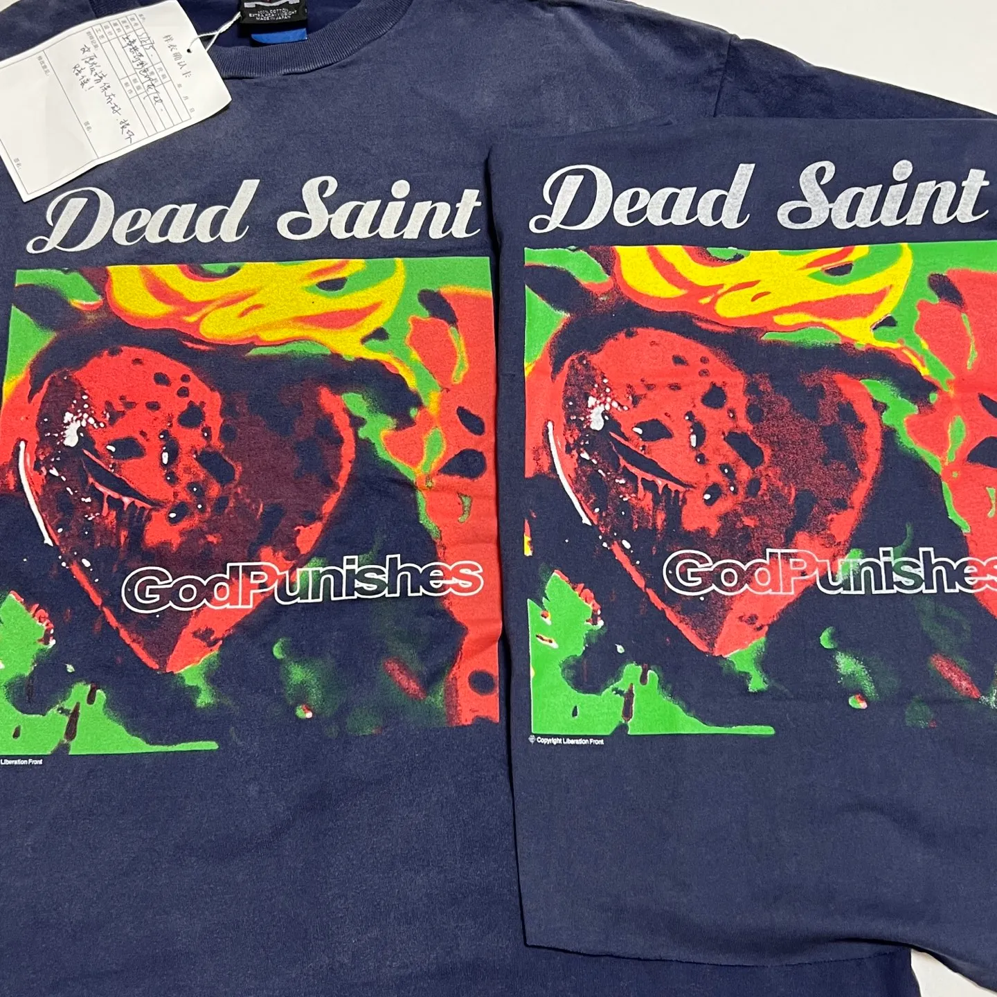 Printing proofing comparison SAINT Mxxxxxx DEAD SAINT SS TEE/NAVY DEAD SAINT printed short sleeves God's punishment TEE Washed blue S-XL Genuine consistent tube weaving without side seams High weight OE yarn fabric Assute dyeing Multiple horse fades Heavy wash water Worn holes Original consistent main mark/wash mark/little angel anti-counterfeiting mark